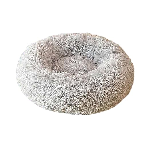 Rundes Donut-Haustierbett, warm, flauschig, Anti-Angst, Hundehütte, langer Plüsch, für den Innenbereich, Katze, mit rutschfester Unterseite, Haustiernest, Kuscheltier (70 cm, Hellgrau) von Zoomlie