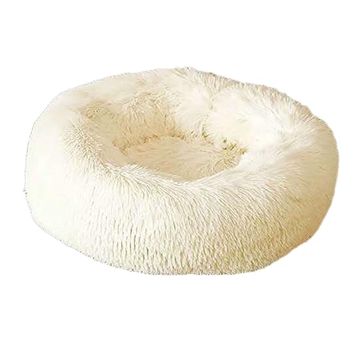 Zoomlie Rundes Donut-Haustierbett, warm, flauschig, Anti-Angst, Hundehütte, langer Plüsch, für den Innenbereich, Katze mit rutschfester Unterseite, Haustiernest, Kuscheltier (30 cm, weiß) von Zoomlie