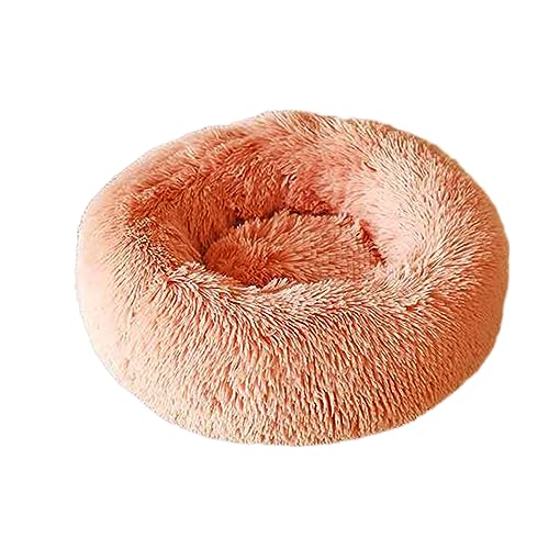 Rundes Donut-Haustierbett, warm, flauschig, Anti-Angst-Hundehütte, langer Plüsch, für den Innenbereich, Katze mit rutschfester Unterseite, Haustiernest, Kuscheltier (50 cm, schmutziges Rosa) von Zoomlie