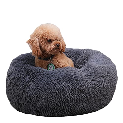 Rundes Plüsch-Haustierbett Katzennest Donut Schlafbett Warmes Hundebett Haustiermatte Hundecouch Bett Selbstwärmendes Katzenbett Rutschfestes Haustierzubehör (100 cm, Grau 2) von Zoomlie