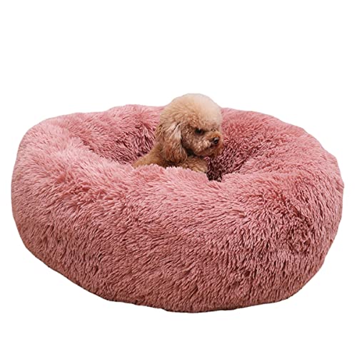 Rundes Plüsch-Haustierbett Katzennest Donut Schlafbett Warmes Hundebett Haustiermatte Hundecouch Bett Selbstwärmendes Katzenbett Rutschfestes Haustierzubehör (100 cm, Rosa) von Zoomlie