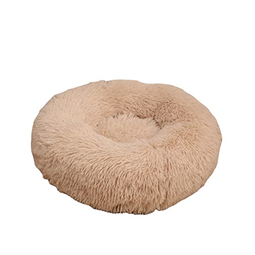 Rundes Plüsch-Haustierbett Katzennest Donut Schlafbett Warmes Hundebett Haustiermatte Hundecouch Bett Selbstwärmendes Katzenbett Rutschfestes Haustierzubehör (40 cm, Beige2) von Zoomlie