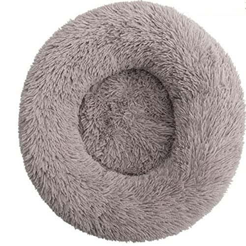 Rundes Plüsch-Haustierbett Katzennest Donut Schlafbett Warmes Hundebett Haustiermatte Hundecouch Bett Selbstwärmendes Katzenbett Rutschfestes Haustierzubehör (50 cm, Beige Braun) von Zoomlie