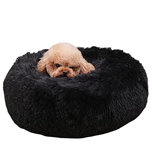 Rundes Plüsch-Haustierbett Katzennest Donut Schlafbett Warmes Hundebett Haustiermatte Hundecouch Bett Selbstwärmendes Katzenbett Rutschfestes Haustierzubehör (70 cm, Schwarz) von Zoomlie