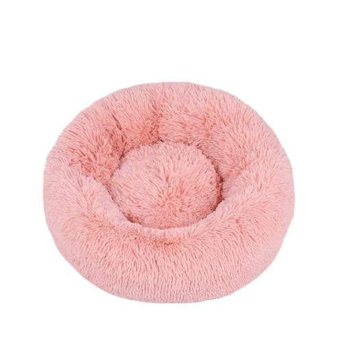 Rundes Plüsch-Katzenbett, Donut-Haustierbett, weiches Welpensofa, Winter, warm, Katzennest, Hundehütte, rutschfest, waschbar, Haustierhaus für drinnen (110 cm, Rosa) von Zoomlie