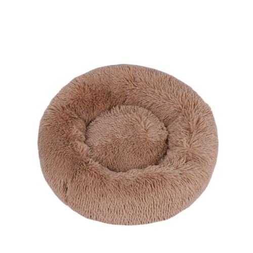 Rundes Plüsch-Katzenbett, Donut-Haustierbett, weiches Welpensofa, Winter, warm, Katzennest, Hundehütte, rutschfest, waschbar, Haustierhaus für drinnen (50 cm, abnehmbares Khaki) von Zoomlie