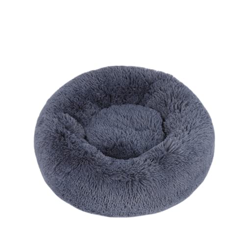 Rundes Plüsch-Katzenbett, Donut-Haustierbett, weiches Welpensofa, Winter, warm, Katzennest, Hundehütte, rutschfest, waschbar, Haustierhaus für drinnen (60 cm, Dunkelgrau) von Zoomlie