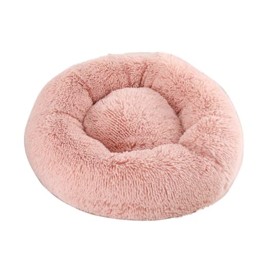 Zoomlie Abnehmbares, waschbares Haustierbett, rund, Plüsch, Katzennest, Hundehütte, Winter, warm, Katzenbett, Hundebett, weiches Haustiersofa, Donut, Hundebett, rutschfest (100 cm, Rosa) von Zoomlie