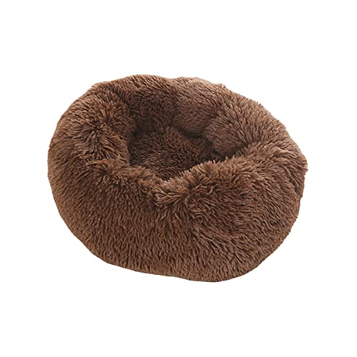 Zoomlie Abnehmbares, waschbares Haustierbett, rund, Plüsch, Katzennest, Hundehütte, Winter, warm, Katzenbett, Hundebett, weiches Haustiersofa, Donut, Hundebett, rutschfest (50 cm, Braun) von Zoomlie