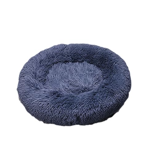 Zoomlie Beruhigendes Donut-Hundebett, weich, lang, Plüsch, Haustierbett, waschbar, rutschfeste Unterseite, Plüsch-Hundematte für kleine/mittelgroße Hunde und Katzen (100 cm, grau-blau) von Zoomlie