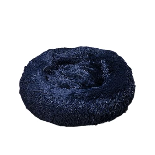 Zoomlie Beruhigendes Donut-Hundebett, weich, lang, Plüsch, Haustierbett, waschbar, rutschfeste Unterseite, Plüsch-Hundematte für kleine/mittelgroße Hunde und Katzen (110 cm, dunkelblau) von Zoomlie