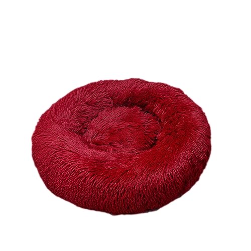 Zoomlie Beruhigendes Donut-Hundebett, weich, lang, Plüsch, Haustierbett, waschbar, rutschfeste Unterseite, Plüsch-Hundematte für kleine/mittelgroße Hunde und Katzen (50 cm, rot) von Zoomlie