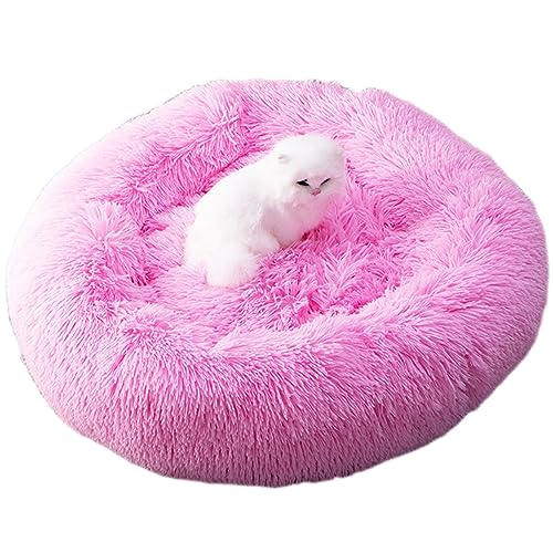 Zoomlie Beruhigendes Donut-Hundebett, weich, lang, Plüsch, Haustierbett, waschbar, rutschfeste Unterseite, Plüsch-Hundematte für kleine/mittelgroße Hunde und Katzen (60 cm, Dunkelrosa) von Zoomlie