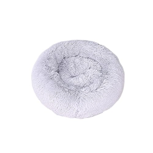 Zoomlie Beruhigendes Donut-Hundebett, weich, lang, Plüsch, Haustierbett, waschbar, rutschfeste Unterseite, Plüsch-Hundematte für kleine/mittelgroße Hunde und Katzen (60 cm, Hellgrau) von Zoomlie