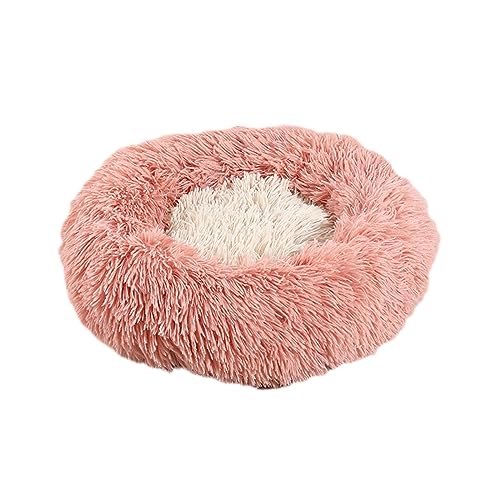 Zoomlie Beruhigendes Donut-Hundebett, weich, lang, Plüsch, Haustierbett, waschbar, rutschfeste Unterseite, Plüsch-Hundematte für kleine/mittelgroße Hunde und Katzen (80 cm, rosa-weiß) von Zoomlie