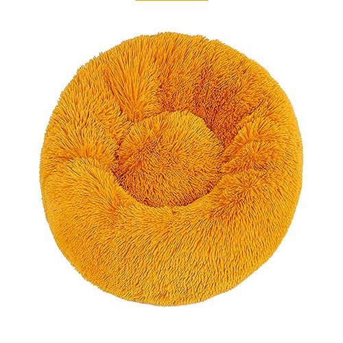 Zoomlie Flauschiges, langes Plüsch-Donut-Hundebett, bequemes Katzenbett, warm, waschbar, rutschfeste Unterseite, Haustiermatte für kleine, mittelgroße und große Haustiere (100 cm, Gelb) von Zoomlie