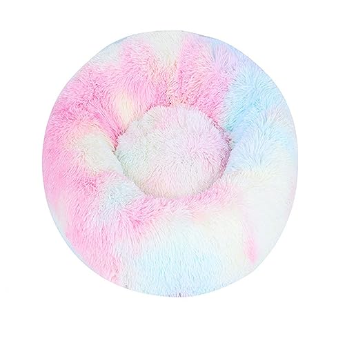 Zoomlie Flauschiges, langes Plüsch-Donut-Hundebett, bequemes Katzenbett, warm, waschbar, rutschfeste Unterseite, Haustiermatte für kleine, mittelgroße und große Haustiere (100 cm, Regenbogen-2) von Zoomlie