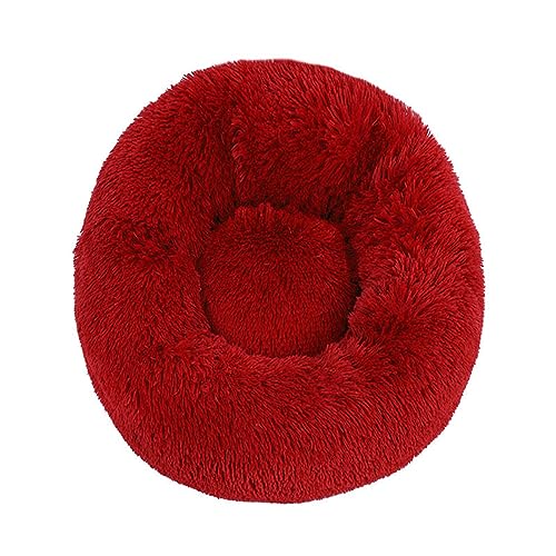 Zoomlie Flauschiges, langes Plüsch-Donut-Hundebett, bequemes Katzenbett, warm, waschbar, rutschfeste Unterseite, Haustiermatte für kleine, mittelgroße und große Haustiere (110 cm, rot) von Zoomlie