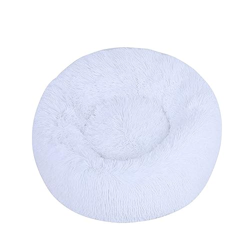Zoomlie Flauschiges, langes Plüsch-Donut-Hundebett, bequemes Katzenbett, warm, waschbar, rutschfeste Unterseite, Haustiermatte für kleine, mittelgroße und große Haustiere (110 cm, weiß) von Zoomlie