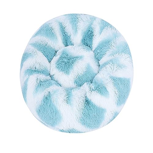 Zoomlie Flauschiges, langes Plüsch-Donut-Hundebett, bequemes Katzenbett, warm, waschbar, rutschfeste Unterseite, Haustiermatte für kleine, mittelgroße und große Haustiere (40 cm, Blau und Weiß, 3) von Zoomlie