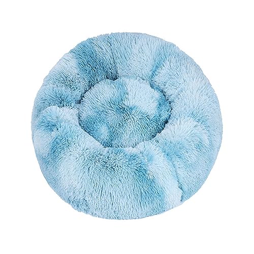 Zoomlie Flauschiges, langes Plüsch-Donut-Hundebett, bequemes Katzenbett, warm, waschbar, rutschfeste Unterseite, Haustiermatte für kleine, mittelgroße und große Haustiere (40 cm, Dunkelblau-2) von Zoomlie