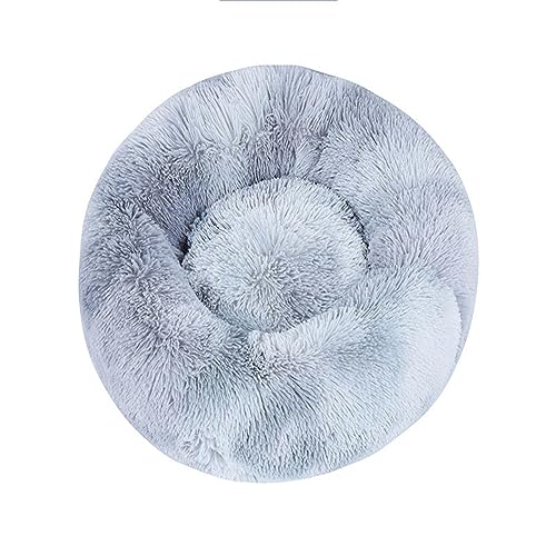 Zoomlie Flauschiges, langes Plüsch-Donut-Hundebett, bequemes Katzenbett, warm, waschbar, rutschfeste Unterseite, Haustiermatte für kleine, mittelgroße und große Haustiere (40 cm, Hellgrau-2) von Zoomlie