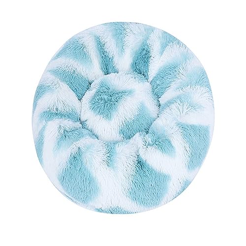 Zoomlie Flauschiges, langes Plüsch-Donut-Hundebett, bequemes Katzenbett, warm, waschbar, rutschfeste Unterseite, Haustiermatte für kleine, mittelgroße und große Haustiere (50 cm, Blau und Weiß, 3) von Zoomlie