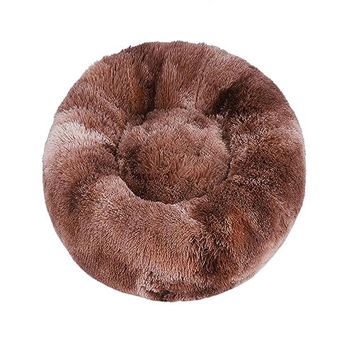 Zoomlie Flauschiges, langes Plüsch-Donut-Hundebett, bequemes Katzenbett, warm, waschbar, rutschfeste Unterseite, Haustiermatte für kleine, mittelgroße und große Haustiere (50 cm, kaffeebraun-2) von Zoomlie