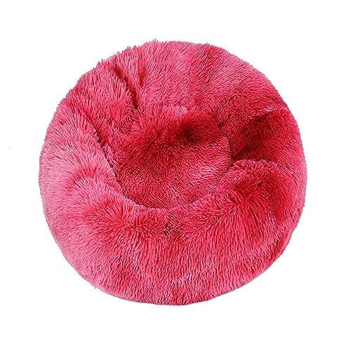 Zoomlie Flauschiges, langes Plüsch-Donut-Hundebett, bequemes Katzenbett, warm, waschbar, rutschfeste Unterseite, Haustiermatte für kleine, mittelgroße und große Haustiere (50 cm, rot-2) von Zoomlie