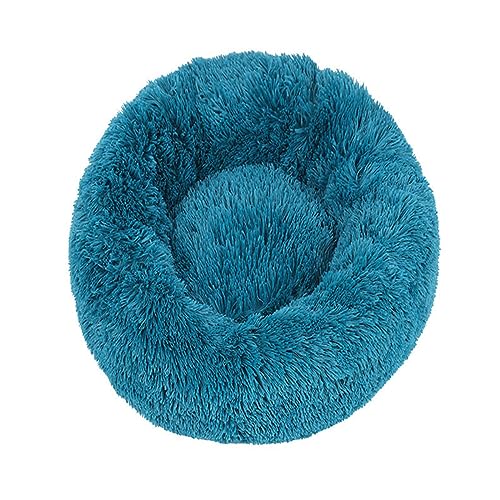 Zoomlie Flauschiges, langes Plüsch-Donut-Hundebett, bequemes Katzenbett, warm, waschbar, rutschfeste Unterseite, Haustiermatte für kleine, mittelgroße und große Haustiere (60 cm, Dunkelblau) von Zoomlie