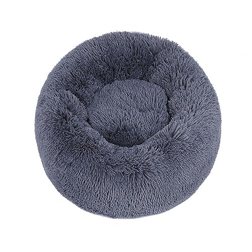 Zoomlie Flauschiges, langes Plüsch-Donut-Hundebett, bequemes Katzenbett, warm, waschbar, rutschfeste Unterseite, Haustiermatte für kleine, mittelgroße und große Haustiere (60 cm, Dunkelgrau) von Zoomlie