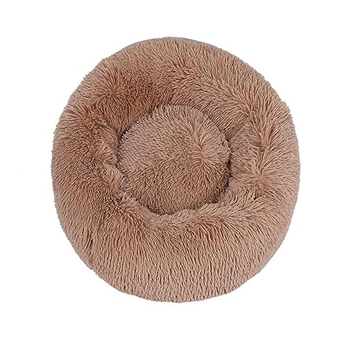 Zoomlie Flauschiges, langes Plüsch-Donut-Hundebett, bequemes Katzenbett, warm, waschbar, rutschfeste Unterseite, Haustiermatte für kleine, mittelgroße und große Haustiere (60 cm, Khaki) von Zoomlie