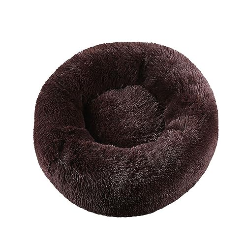 Zoomlie Flauschiges, langes Plüsch-Donut-Hundebett, bequemes Katzenbett, warm, waschbar, rutschfeste Unterseite, Haustiermatte für kleine, mittelgroße und große Haustiere (70 cm, braun) von Zoomlie