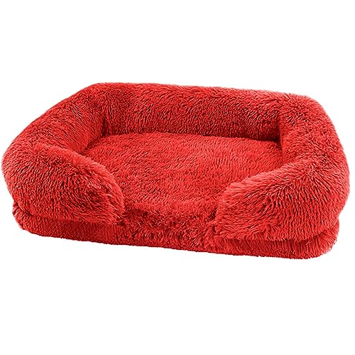 Zoomlie Flauschiges Hundebett, waschbar, groß, mittel, klein, rutschfeste Unterseite, Katzenbetten mit abnehmbarem Bezug, Größe L, 75 x 50 x 14 cm, Rot von Zoomlie