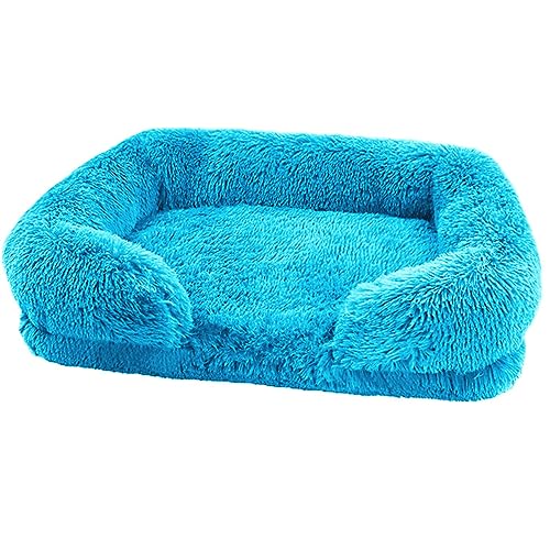 Zoomlie Flauschiges Hundebett, waschbar, groß, mittelgroß, klein, rutschfeste Unterseite, Katzenbetten mit abnehmbarem Bezug, Größe L, 75 x 50 x 14 cm, Blau von Zoomlie
