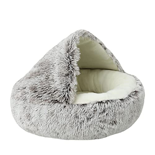 Zoomlie Haustierhöhle Bett Dreieck Halbgeschlossen Warm Katzennest Haustierhaus für Kätzchen Welpen Plüsch Haustierbett Kapuze Haustierbett Katzenhütte Indoor (40 cm, Braun 2) von Zoomlie