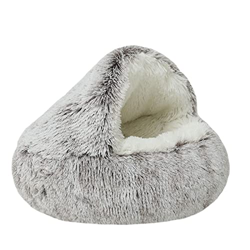 Zoomlie Haustierhöhle Bett Dreieck Halbgeschlossen Warm Katzennest Haustierhaus für Kätzchen Welpen Plüsch Haustierbett Kapuze Haustierbett Katzenhütte Indoor (40 cm, Braun1) von Zoomlie