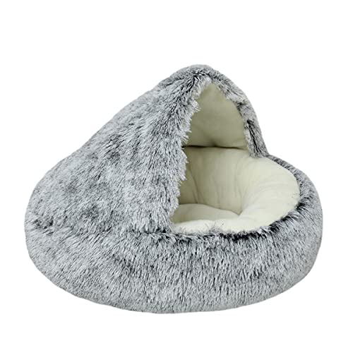 Zoomlie Haustierhöhle Bett Dreieck Halbgeschlossen Warm Katzennest Haustierhaus für Kätzchen Welpen Plüsch Haustierbett Kapuze Haustierbett Katzenhütte Indoor (40 cm, Grau 1) von Zoomlie