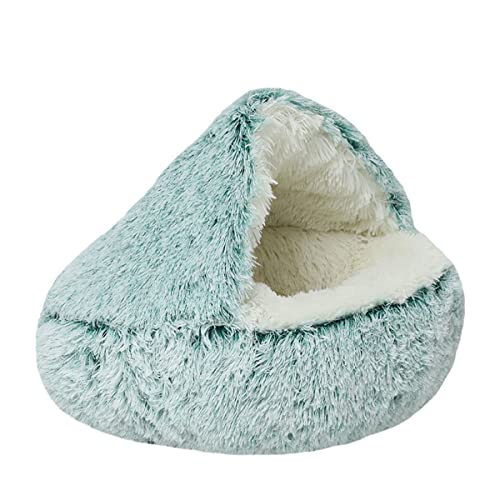 Zoomlie Haustierhöhle Bett Dreieck Halbgeschlossen Warm Katzennest Haustierhaus für Kätzchen Welpen Plüsch Haustierbett Kapuze Haustierbett Katzenhütte Indoor (40 cm, Grün 2) von Zoomlie