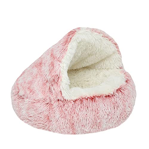 Zoomlie Haustierhöhle Bett Dreieck Halbgeschlossen Warm Katzennest Haustierhaus für Kätzchen Welpen Plüsch Haustierbett mit Kapuze Haustierbett Katzenhütte Indoor (40 cm, Pink2) von Zoomlie