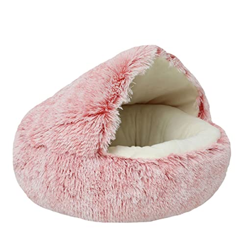 Zoomlie Haustierhöhle Bett Dreieck Halbgeschlossen Warm Katzennest Haustierhaus für Kätzchen Welpen Plüsch Haustierbett mit Kapuze Haustierbett Katzenhütte Indoor (40 cm, Rosa1) von Zoomlie