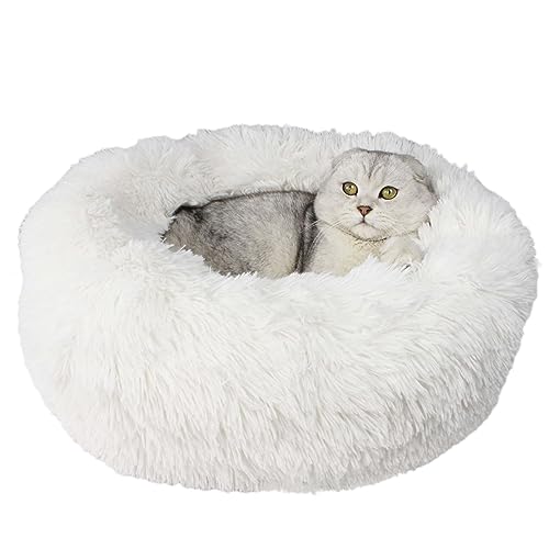 Zoomlie Hundebett, abnehmbar, waschbar, lang, Plüsch, rund, rutschfest, super flauschig, weich, 110 cm, Weiß von Zoomlie