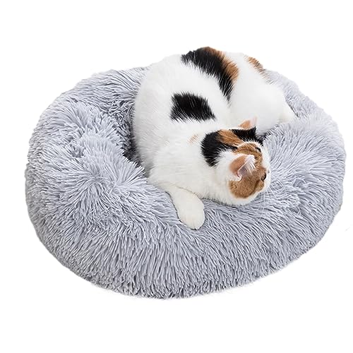 Zoomlie Hundebett, rund, Plüsch, Haustierhütte, Katzenhütte, Haustierbedarf, rutschfestes Hundebett, Haustierbett, Haustiermatte (50 cm, hellgrau) von Zoomlie