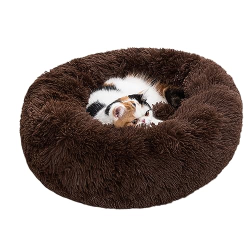 Zoomlie Hundebett, rund, Plüsch, Haustierhütte, Katzenhütte, Haustierbedarf, rutschfestes Hundebett, Haustierbett, Haustiermatte (90 cm, braun) von Zoomlie