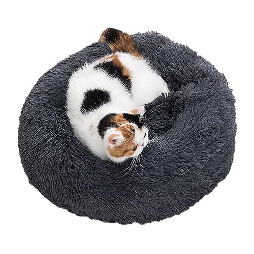Zoomlie Hundebett, rund, Plüsch, Haustierhütte, Katzenhütte, Haustierbedarf, rutschfestes Hundebett, Haustierbett, Haustiermatte (90 cm, grau) von Zoomlie