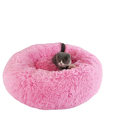 Zoomlie Hundebetten für große, mittelgroße und kleine Hunde, 60 cm, rundes Katzenbett, beruhigendes Haustierbett, Donut-Kuschelbett, Innenbereich, Haustiersofa, Bett, flauschige Zwinger (40 cm, Rosa3) von Zoomlie