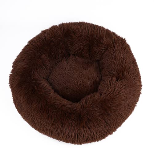 Zoomlie Plüsch-Donut-Haustierbett, Hundebett, warm, Zwinger, Welpen, Sofa mit weichem Kissen, rundes Höhlenbett, Haustier-/Katzenbett, rutschfest, waschbar, XL (70 x 70 cm), Kaffeebraun von Zoomlie