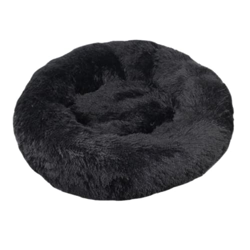 Zoomlie Plüsch-Donut-Haustierbett, rund, warm, kuschelig, weich, für Welpen, Sofa, Katzenbett, für den Innenbereich, Hundebett, Katzenbett, rutschfest (40 cm, schwarz) von Zoomlie