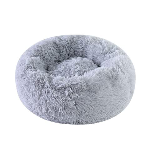 Zoomlie Plüsch-Donut-Hundebett für kleine, mittelgroße und große Hunde, beruhigendes Hundebett, Anti-Angst-Hundebett, weiches, bequemes Hundebett, waschbares Haustierbett (Grau, 1,80 cm) von Zoomlie