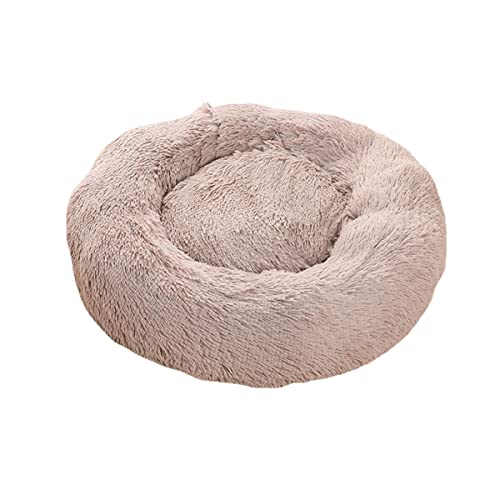 Zoomlie Rundes Plüsch-Katzennest Hundehütte Winter Warm Katzenbett Hundebett Weiches Haustiersofa Donut Hundebett Kuschelhütte Orthopädisches Hundebett (Beige2,60 cm) von Zoomlie